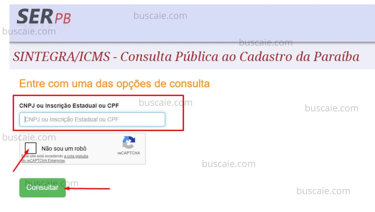 Consulta inscrição estadual Paraíba