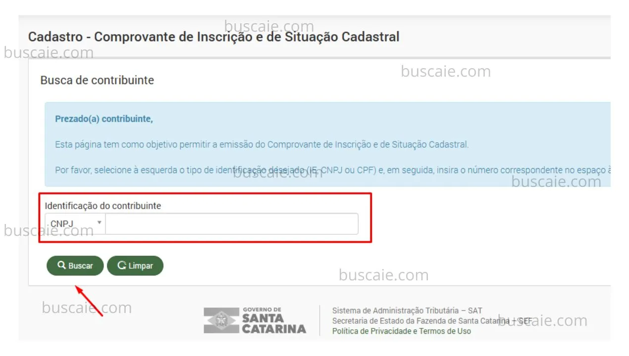 Consulta inscrição estadual Santa Catarina